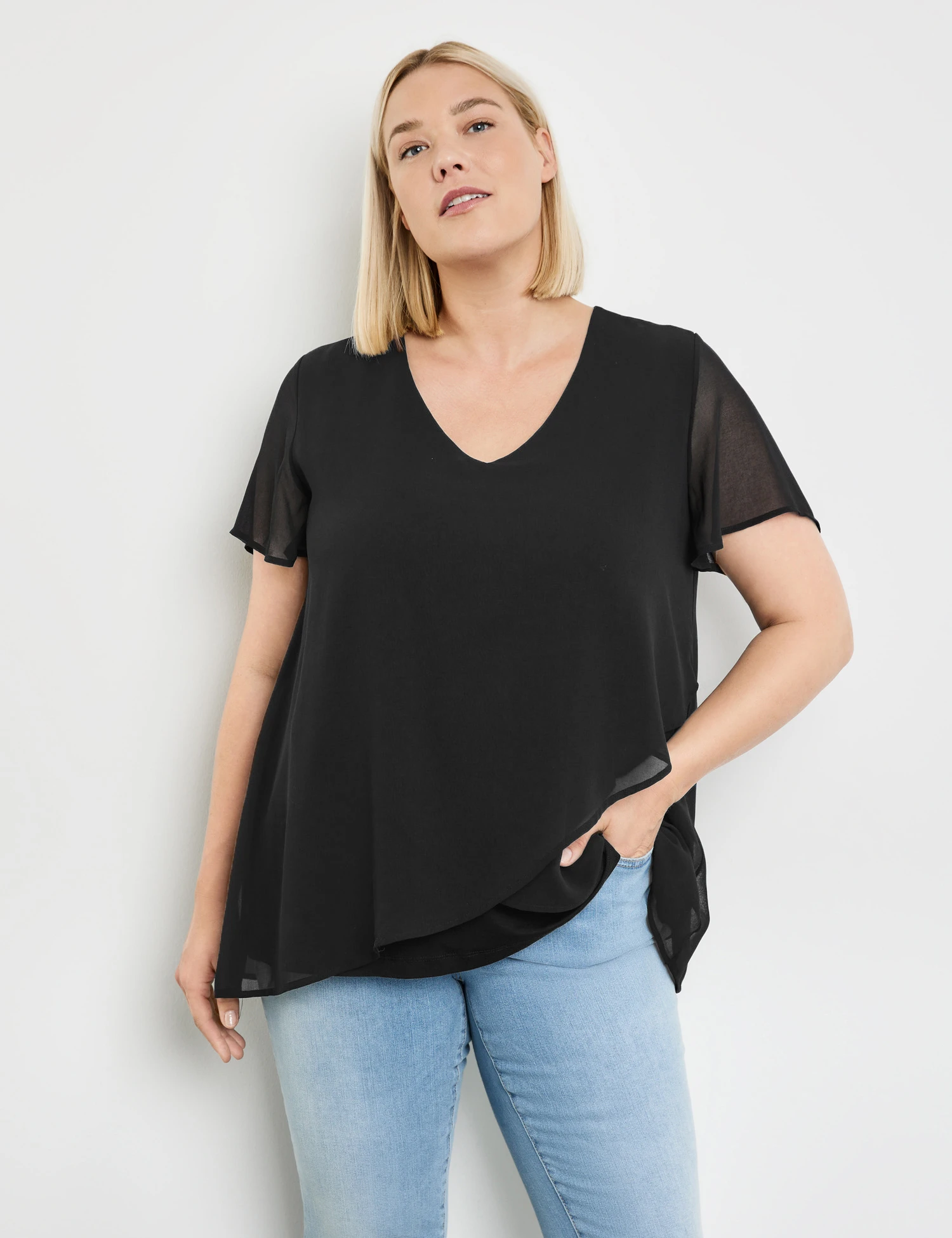 Blusenshirt Mit Chiffon-Layer 3 Blusenshirt Mit Chiffon-Layer