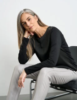 Gerry Weber Blusenshirt Mit Material-Patch Und Elastischem Saum -Gerry Weber Verkäufe blusenshirt mit material patch und elastischem saum 102