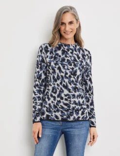 Gerry Weber Gemusterter Pullover Mit Kurzem Stehkragen