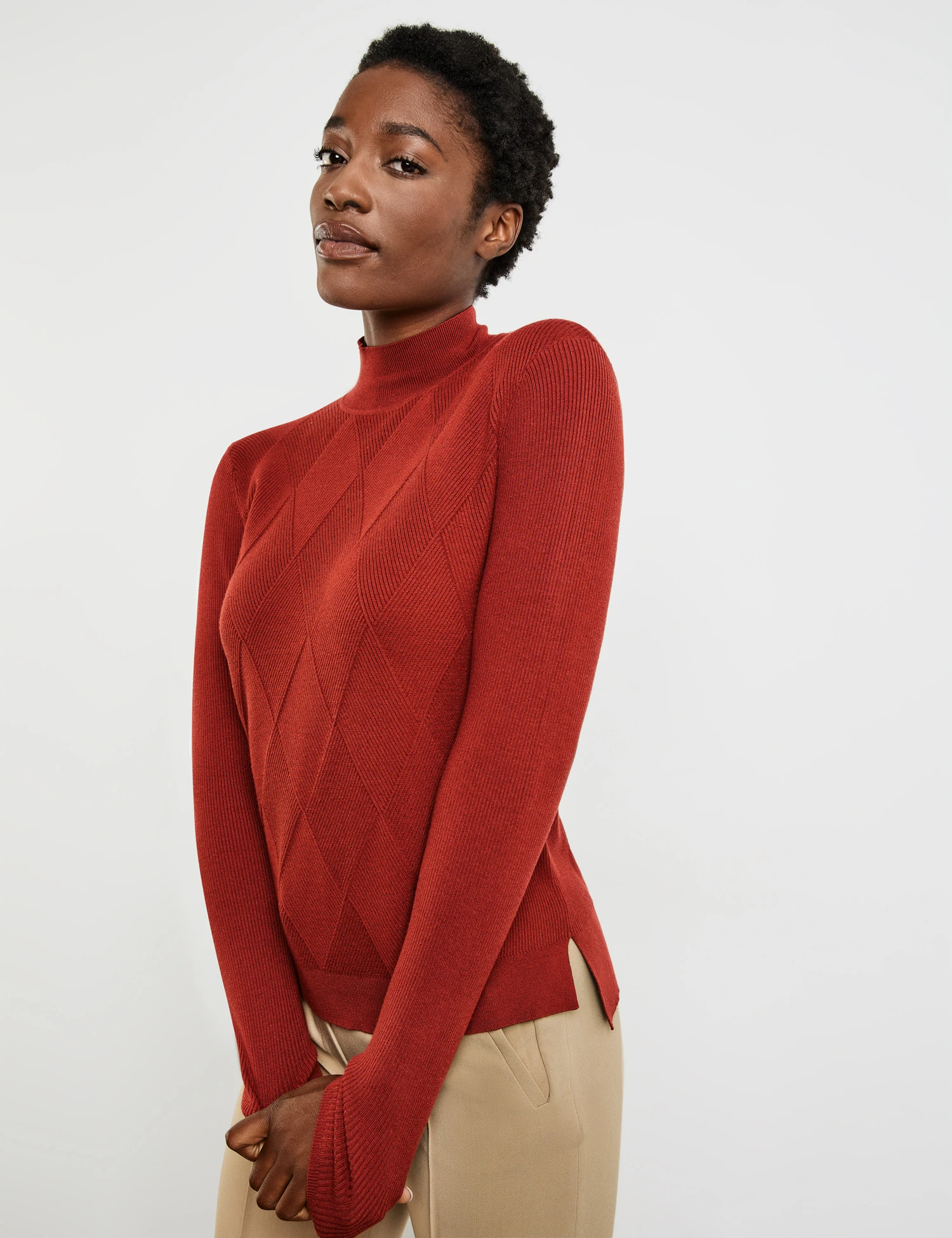 Gerry Weber Pullover Mit Turtleneck Und Rauten-Struktur 3 Gerry Weber Pullover Mit Turtleneck Und Rauten-Struktur